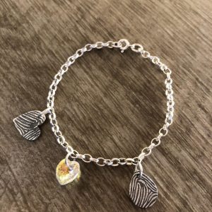 2 fingerprint charms with small link bracelet & heart crystal