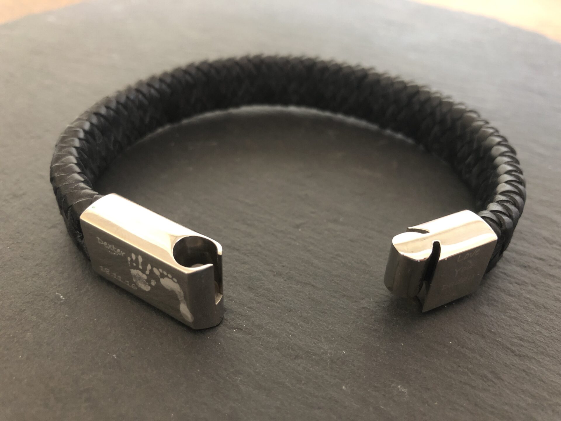 3 print personalised men's bracelet - with stainless steel clasp and leather strap - Image 3