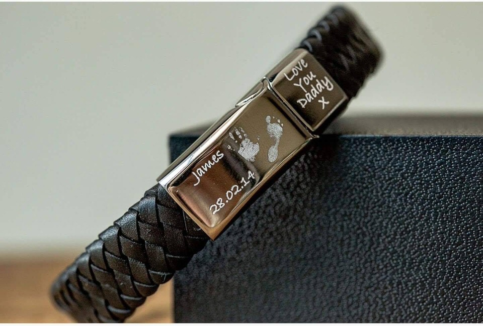 Personalised men's bracelet - with stainless steel clasp and leather strap