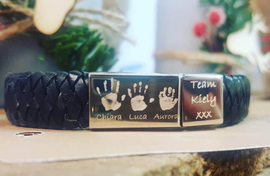3 print personalised men's bracelet - with stainless steel clasp and leather strap